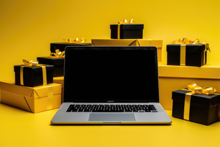Christmas gift box with laptop.の素材