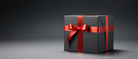 Black gift box with ribbon.の素材