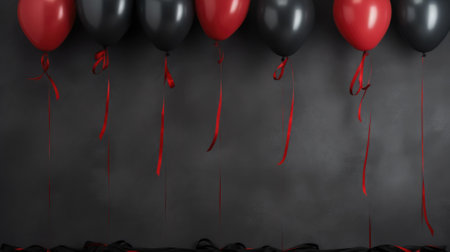 Black balloons on the red background. .の素材