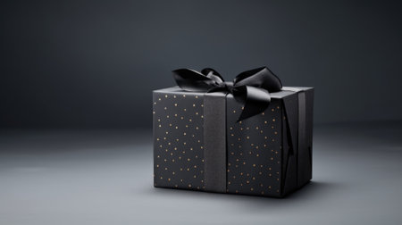 Black gift box on dark gray background.の素材
