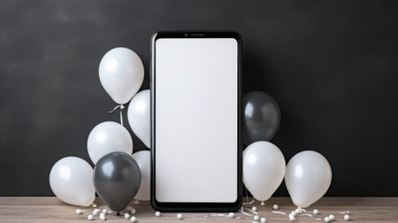 Blank smartphone screen with balloons and blank white screen.の素材