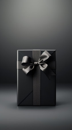 Black gift box with ribbon bow black friday.の素材