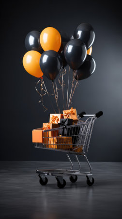 Balloons and cart with black balloons. shopping.の素材