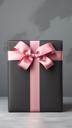 Black gift box with bow on a dark pink background. sale.の素材