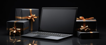 Laptop with blank white boxes.の素材