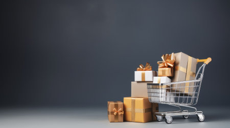 Shopping cart and gifts. christmas holiday concept.の素材