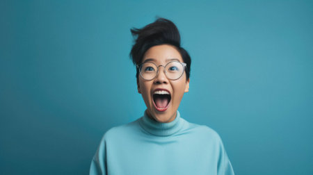Excited young asian girl in eyeglasses.の素材