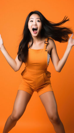 Young asian woman celebrating victory or success.の素材