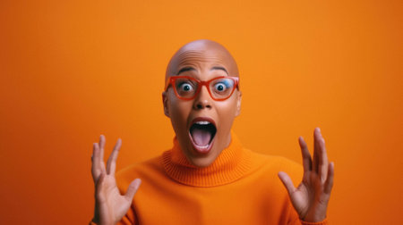 Amazed man surprised with orange eyes.の素材
