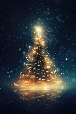 Christmas tree with snowflakes on the dark background.の素材