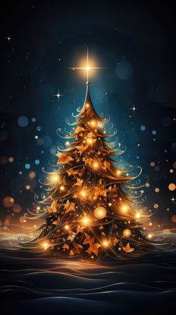 Christmas tree on a black background.の素材