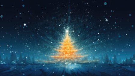 Christmas tree with snow and stars.の素材
