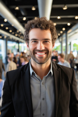 Portrait of smiling businessman in modern office.の素材