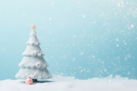 Winter background with snow tree and christmas decorations. xmas backgrounding.の写真素材