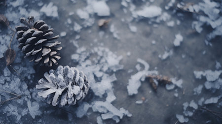 Pine cone with snow.の写真素材
