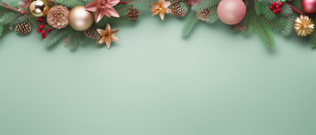 Green christmas background with copy space.