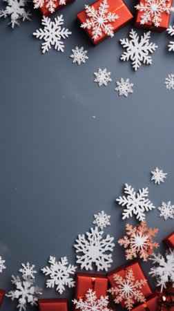 Beautiful holiday composition with red christmas decorations.の写真素材