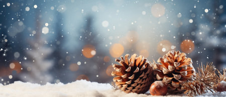 Winter background with pine cones. christmas tree. new year and christmas theme. free space for your...