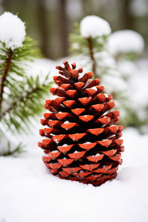 Pine cone in the snow.