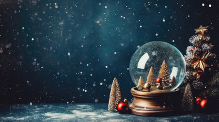 Christmas composition with christmas decorations, snow and christmas balls.の写真素材