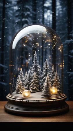 Christmas tree and snow with lights.
