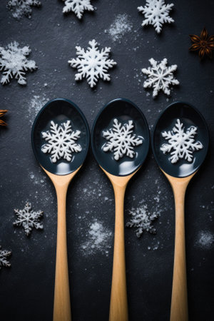 Christmas baking concept. cooking food with baking utensils on black background with copy space. flat lay.の写真素材