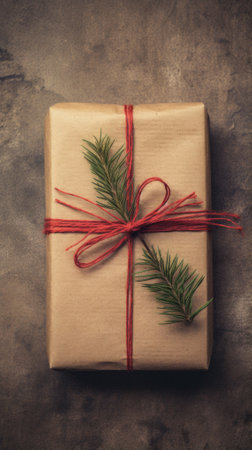 Christmas tree gift on a wooden table.の写真素材