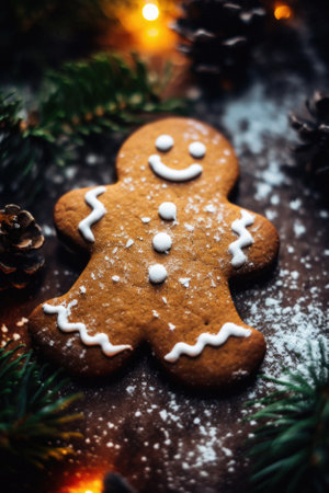 Gingerbread man in the form of christmas tree. christmas and new year background. festive mood.