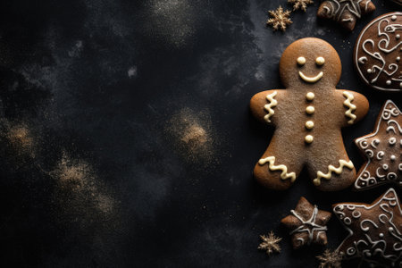 Gingerbread man in a christmas tree. christmas and new year. top view.