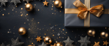 Christmas gift boxes with stars on dark background.