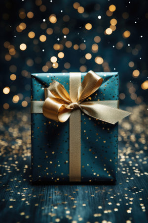 Gift box with ribbon on dark background. christmas holiday.
