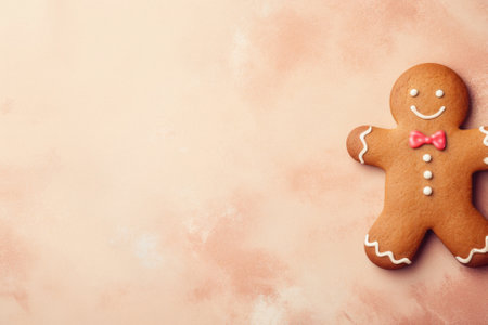 Gingerbread man in a red scarf. gingerbread cookie with bow and a bow.の写真素材