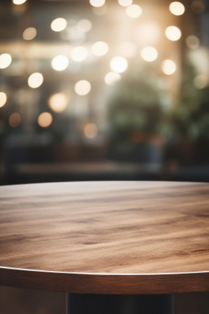 Empty wooden table and Coffee shop blur background with bokeh.の素材