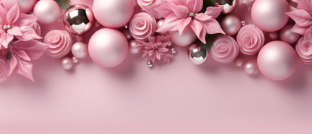 Pink and white background with a beautiful pink flowers and a pearl pearl.の素材
