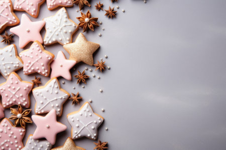 Candles in a vase with a plant in it on a pink background.の素材