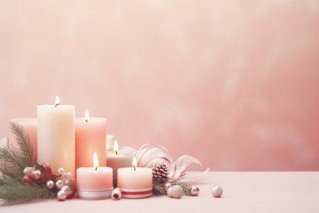 Christmas table setting with festive decorations on wooden background with copy space.の素材