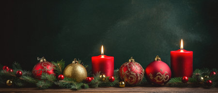 Christmas table setting with festive decorations on wooden background with copy space.の素材