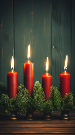 Christmas table setting with festive decorations on wooden background with copy space.の素材