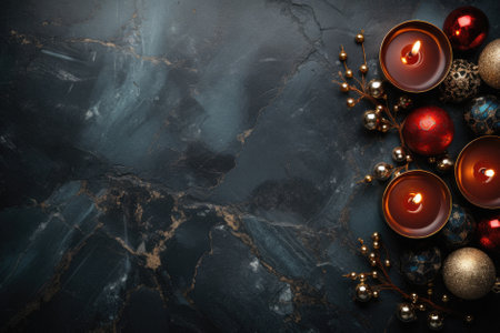 Christmas table setting with festive decorations on wooden background with copy space.の素材