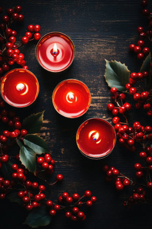 Christmas table setting with festive decorations on wooden background with copy space.の素材