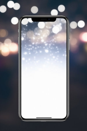 Smartphone with a white screen on a bokeh background.の素材