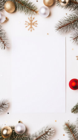 Christmas composition. Christmas, new year, winter concept. Flat lay, top view, copy space.の素材