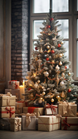 Christmas tree with presents in the living room. Christmas and New Year concept.の素材