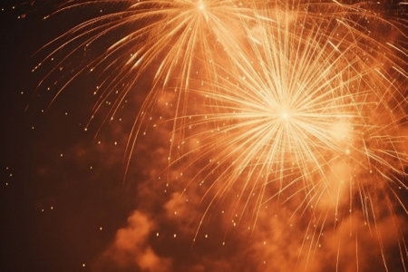 Colorful fireworks with bokeh effect on black sky background.の素材