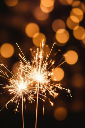Sparkler and bokeh background for new year and christmas.の素材