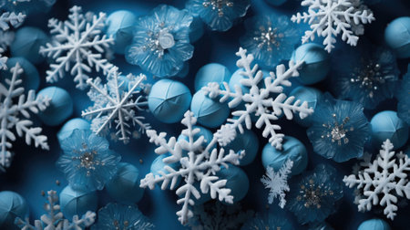 Snowflakes on blue background. Christmas and New Year concept.の素材