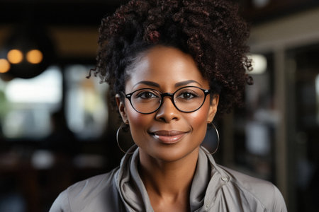 Portrait of smiling african american businesswoman in eyeglasses.の素材