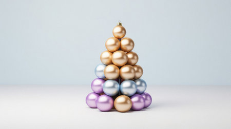 Christmas tree made of colorful spheres on white background.の写真素材