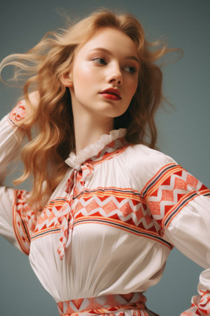 Portrait of a beautiful blonde girl with long hair. Studio shot.の素材