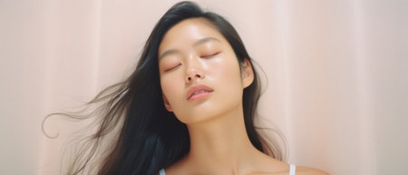 Portrait of beautiful Asian woman with long hair.の素材